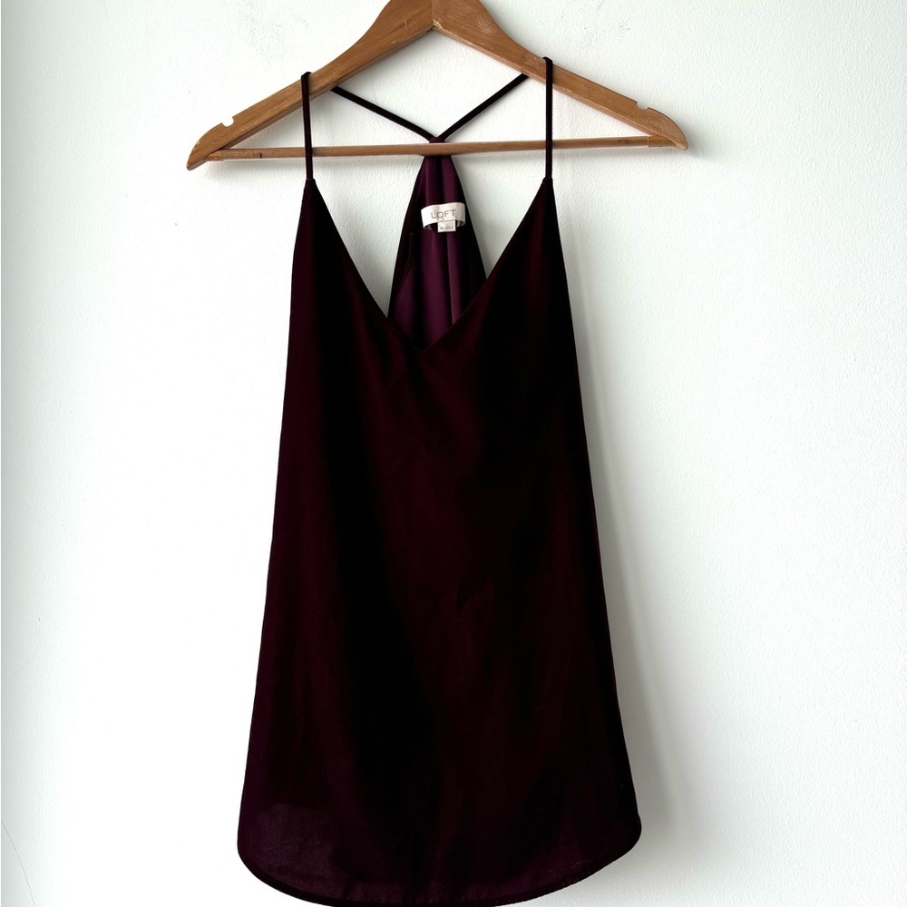 Ann Taylor LOFT Top Burgundy Velvet Sleeveless V Neck Racerback Lined Womens XS